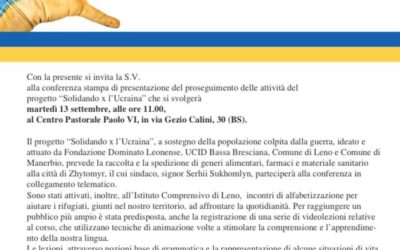 Solidando per l’Ucraina.Iniziativa di raccolta fondi per il popolo ucraino.UCID Sezione di Bassa Bresciana.