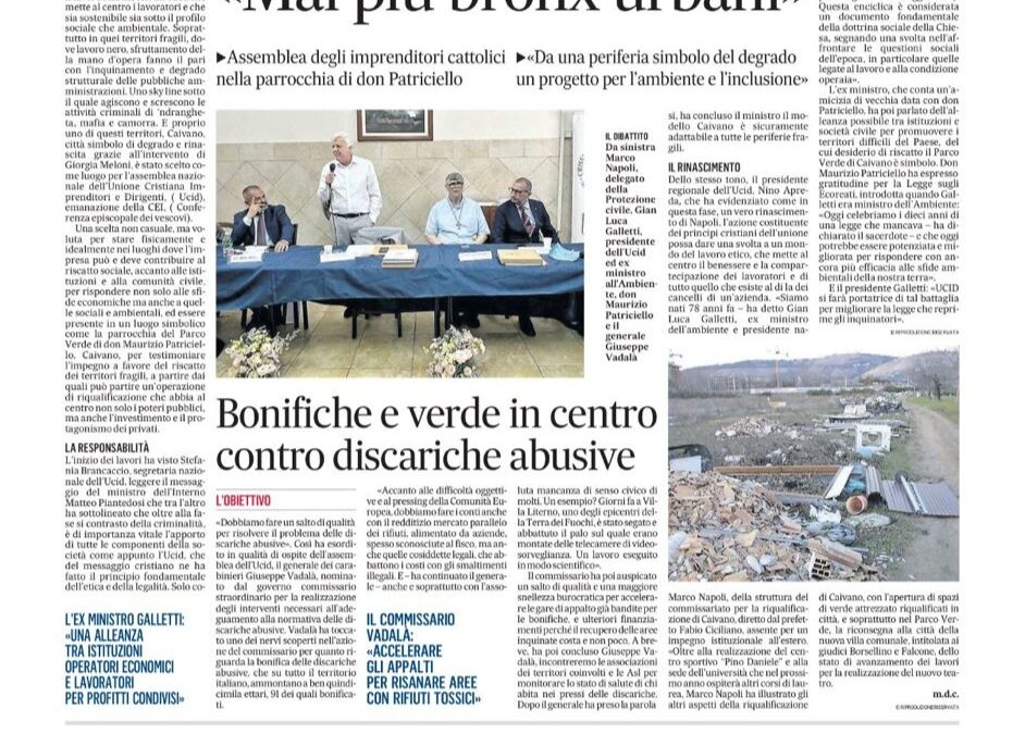 “Mai più Bronx urbani” – La sfida etica dei manager cattolici raccontata da “Il Mattino”.30 giugno 2025