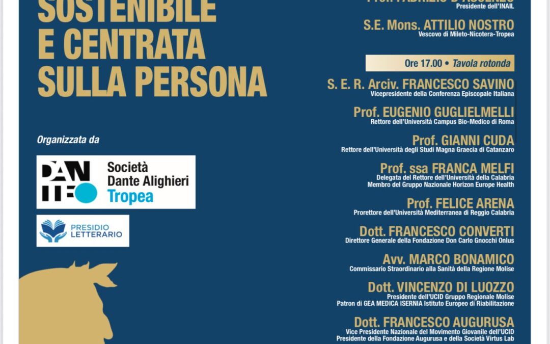 Innovazione per la salute sostenibile e centrata sulla persona.Evento in collaborazione con l’UCID Gruppo Molise e Fondazione Antonio Emanuele Augurusa.13 settembre 2025 ore 16,30