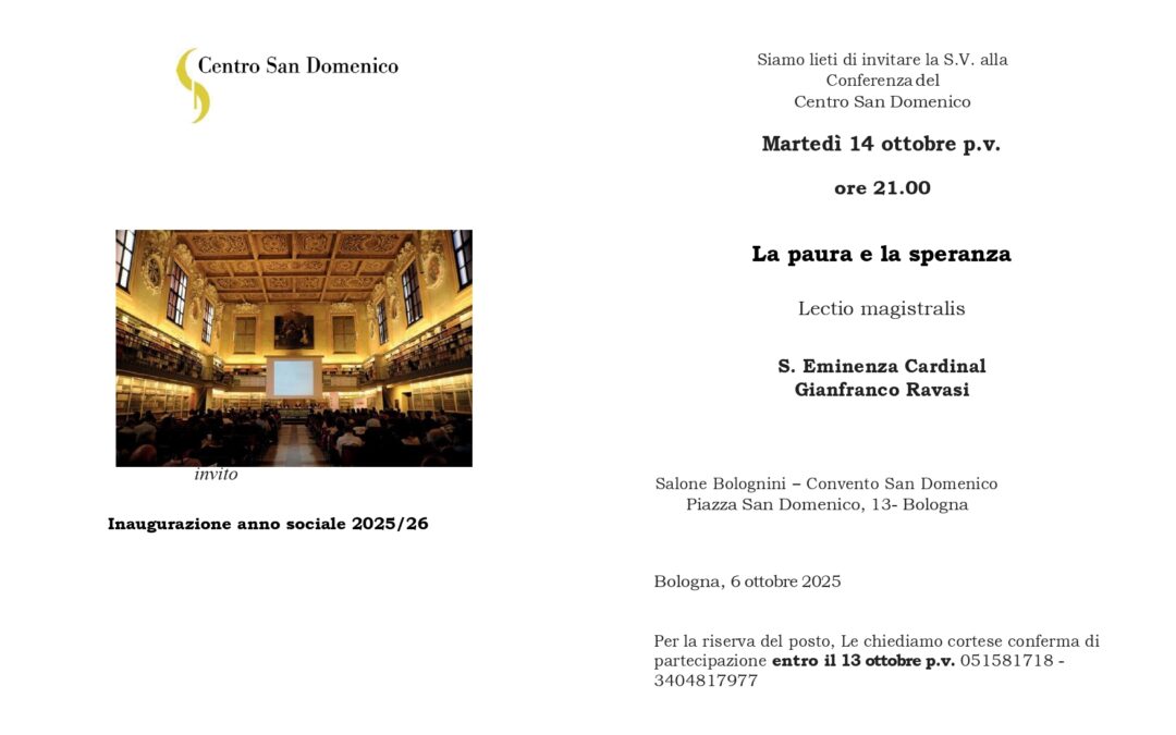 Inaugurazione anno sociale Sezione UCID di Bologna.Lectio magistralis del Card. Ravasi.14 ottobre 2025 ore 21,00