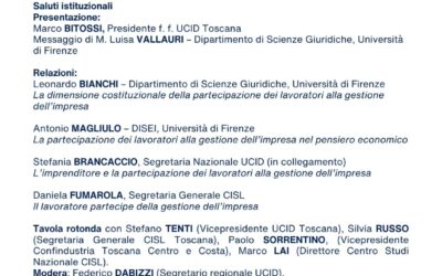 La legge sulla partecipazione dei lavoratori alla gestione dell’impresa.Evento UCID Gruppo Toscana e UCID Firenze.14 novembre 2025, ore 10,00