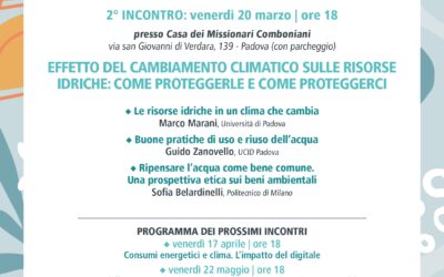 Effetto del cambiamento climatico sulle risorse idriche: come proteggerle e come proteggerci.Incontro in collaborazione con UCID di Padova.20 marzo 2026, ore 18,00.